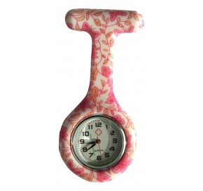 Montre Infirmière Fleurs Rose - Grande 8,5cm de hauteur